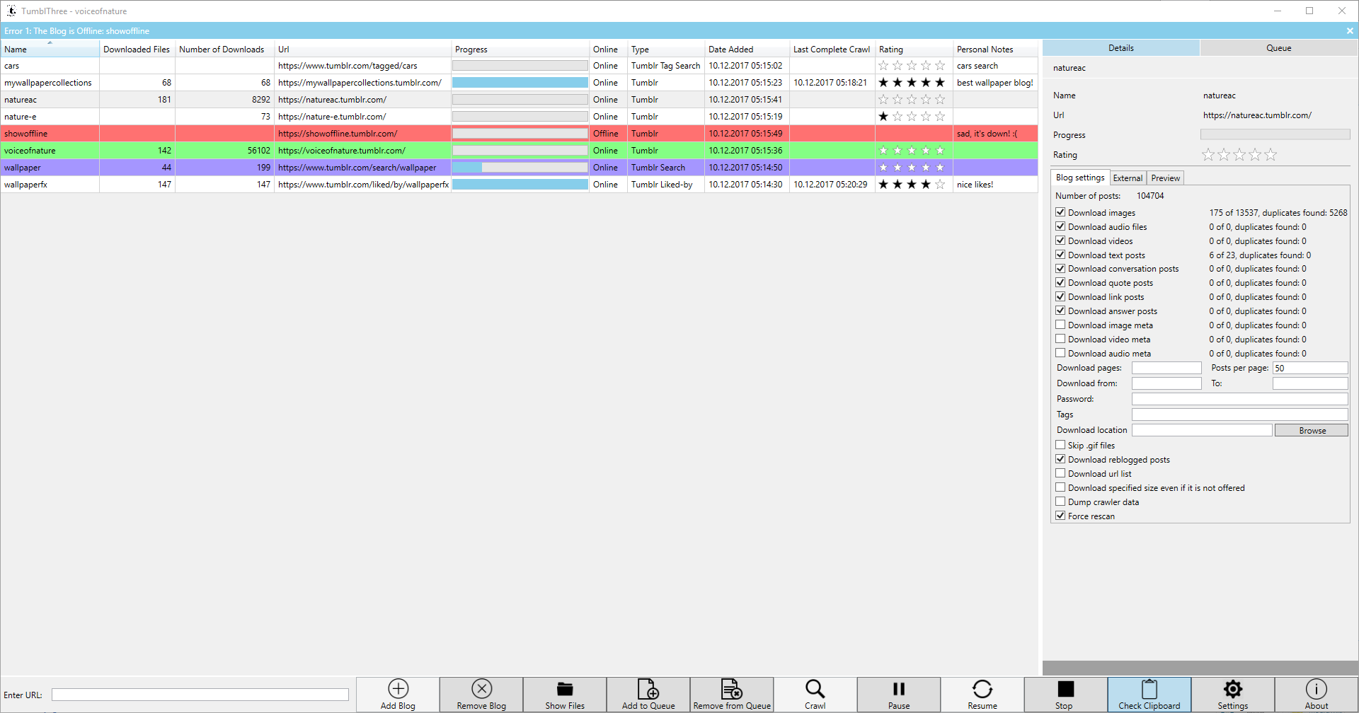 TumblThree Main UI TumblThree Main UI