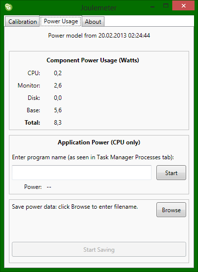 Windows Joulemeter on Thinkpad Edge E330, full idle Desktop.